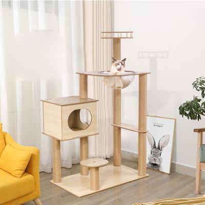 China Contemporary Sturdy Wooden Tower Large Cat Villa Structure Durable Wooden Pet Treehouse Windproof Treehouse For Cat for sale