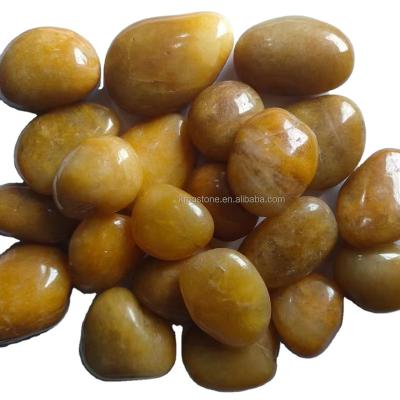 China Factory Wholesale Hot Sale Modern Good Quality Yellow Polished Natural Landscape Stone Pebbles For Gardens for sale