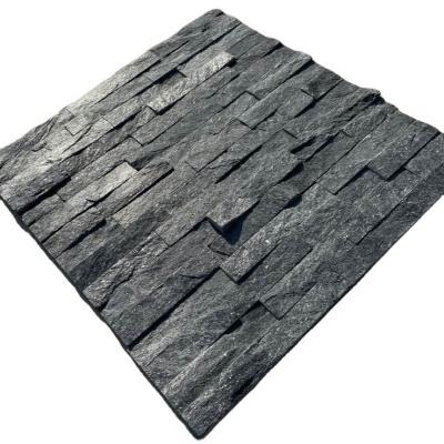 China Traditional Hot Sale Black Quartzite Stacked Stone Plates Exterior Wall Cladding Natural Stone Stone Wall Cladding for sale