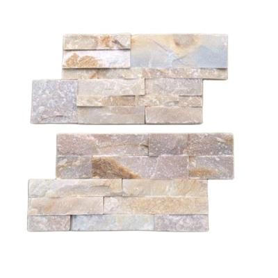 China Modern Natural Yellow Color Quartzite S Shape Tile 18x35cm Yellow Stacked Ledge Stone Panel Stone Wall Cladding For Home Decoration for sale