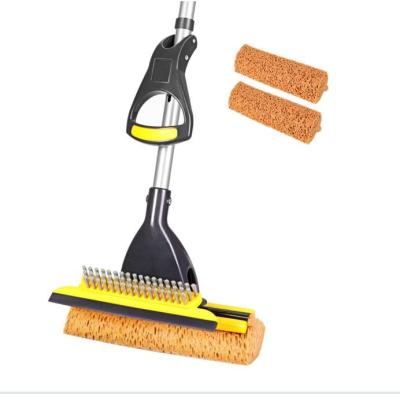 China Household Strong Water Absorption Sustainable Expandable Handle Sponge Long Broom Set With 2 Sponge Heads for sale