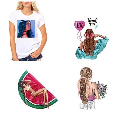 China Washable Factory Wholesale Heat Transfer Printing Beautiful Women Custom Logo Stickers Design Pattern Ready to Press Patches for sale