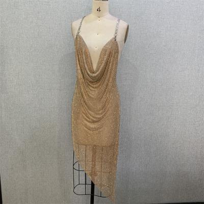 China High Quality Premium Mesh Rhinestone Dress Woman Bling Bodycon Anti-Wrinkle Dress for sale