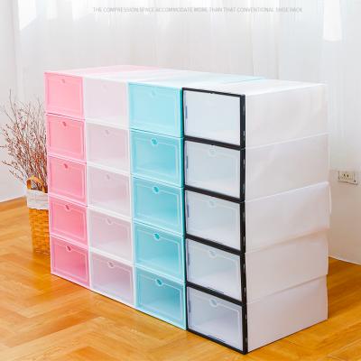 China Modern 6 Pieces Transparent Thick Storage Box Stacked Shoe Cabinet Dustproof Shoe Boxes for sale