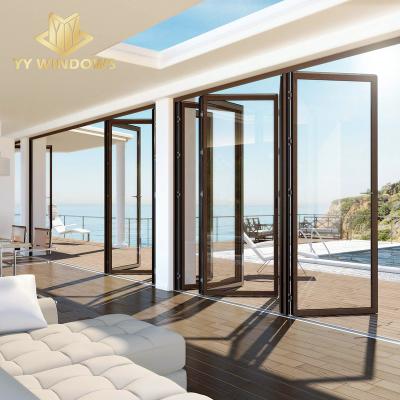 China 10 Year Warranty Wholesale Exterior Patio Frame Aluminum Glass Stack Black Folding Bifold Door Heat Insulated for sale