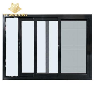 China Folding Screen Security Three Track With Mosquito Net Simple Design Double Glazed Aluminum Sliding Window For Residential for sale