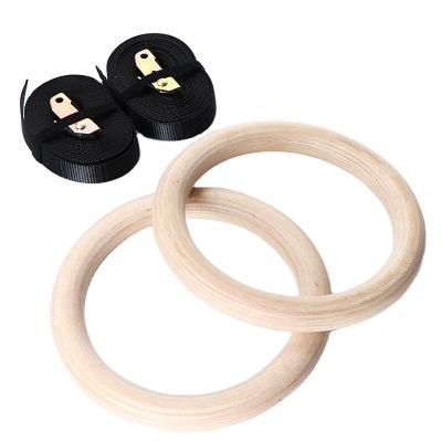 China Universal Wooden Training Fitness Exercise Nylon Strap with Adjustable Straps Wooden Gymnastic Rings for sale