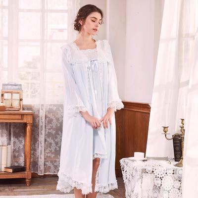 China 2020 spring summer new retro ladies pajamas breathable long-sleeved nightgown two-piece set for sale