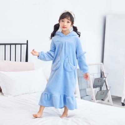 China Girl's thermal warm coral fleece long autumn winter pajamas homewear with pocket princess nightgown for sale