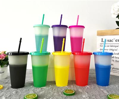 China CLASSIC Color Changing Cold Drinks Cup Reusable Plastic Tumblers Cup With Lid And Straw 24oz for sale