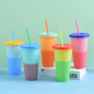 China CLASSIC Tumbler Logo 24oz Reusable Magic Cold Plastic Custom Color Changes Mug With Lids And Straws for sale