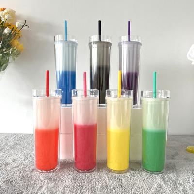 China CLASSIC Color Changing 16oz Double Lean Wall Acrylic Water Cups With Lid And Straw for sale