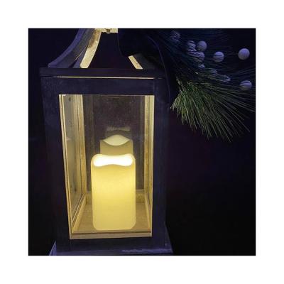 China Home Decoration White Wooden Lantern with Metal Top for Home Decor and Wedding Candle Lantern Garden Decoration Wooden Lantern Yard Candle Lantern for sale