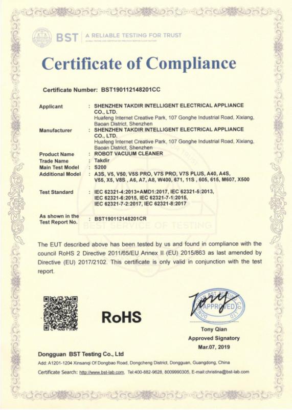 ROHS - Shenzhen Takdir Intelligent Electric Appliances Co., Ltd