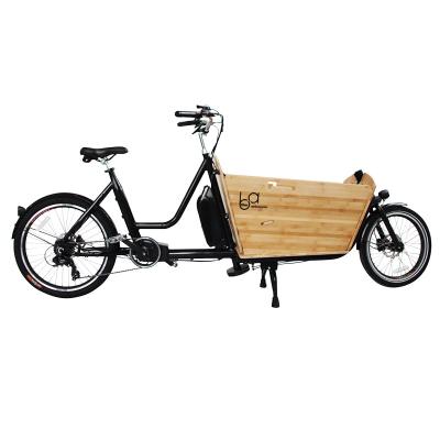 China Bakfiets 250w Passenger E-Bike Long John Box Two Wheels Bamboo Cargo Bicycle Cargo Bike For Urban Cycling for sale