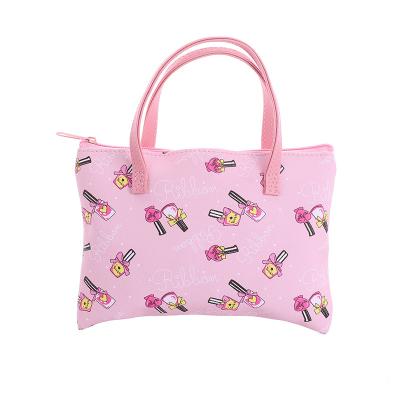 China Waterproof Custom Smart Portable PU Leather Cosmetic Bag With Printing Cute Pink Color Makeup Handbag for sale