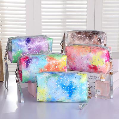 China Custom Waterproof Cute Waterproof Vanity Bag Storage Bag Glitter Star Girl PVC Cosmetic Case for sale