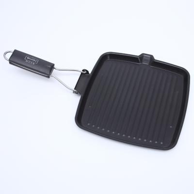 China Viable Cast Iron Non-Stick Grill Pan With Folding Handle for sale