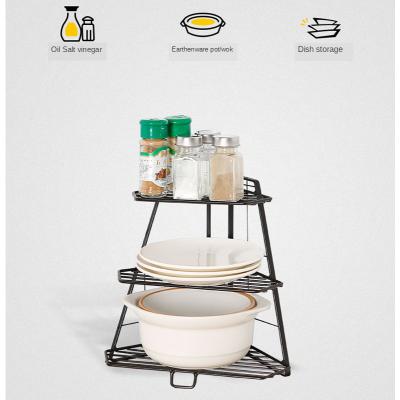 China Viable Three Layer Metal Kitchen Shelf Corner Spice Dish Dish Storage Rack Tool for sale