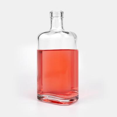 China Gift & Craft Transparent Durable Spirits Bottle 750Ml Flat Shape Empty Glass Bottle For Whiskey Liquor Vodka Glass Bottle for sale