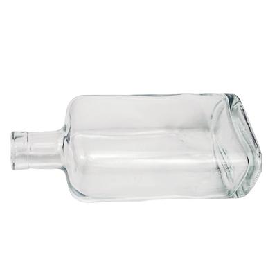 China Gift & Craft Customizable Classy Multiple Sizes Transparent Unique Shape 750Ml And Cork Glass Flat Whiskey Bottle for sale