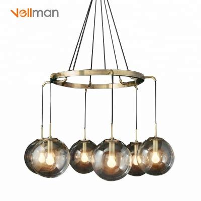 China New Round Glass Ball Post Modern Pendant Lights Iron Chandelier Hanging Light For Hotel for sale