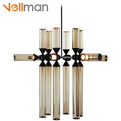 China LED Modern Creative Household Pendant Light Cross Cognac And Frosted Glass Tube Chandelier for sale