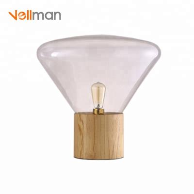 China Contemporary Glass Shade Table Lamp Wood Decorative Lights For Home for sale