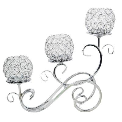 China Hotel Cafes Three Elegant Home Office Flower Bud Crystal Candle Holder Candelabra For Wedding Decoration for sale