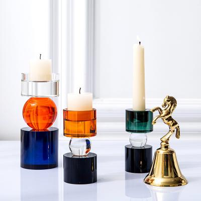 China Cafes home office hotel geometric shape candle holder jars candlelight dinner table decoration candlestick k9 crystal candle holder for sale