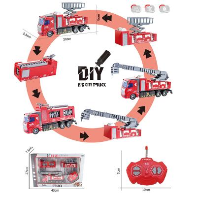 China DIY Rc Game Fire Truck 3 Multiway Ways 4 Ch Coontrol Fire Engine Rescue Truck Remote Fighting Toys for sale