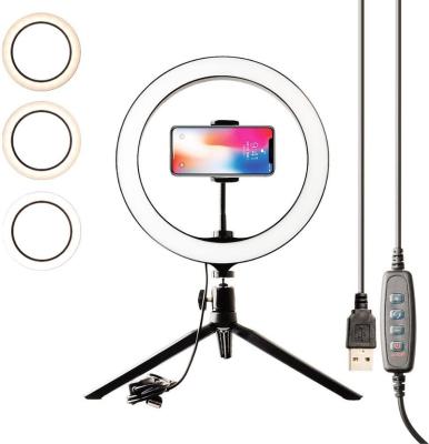 China Plastic+Aluminum Alloy LED Ring Fill Light Dimmable Selfie and Stand Tripod Stand Lamp Phone Bracket Table Ring Light for sale