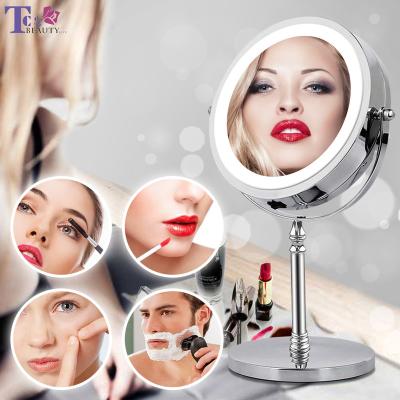 China Travel Makeup Mirror Desktop Lighted Led Triple Magnified Make Up Mirror With Lights for sale