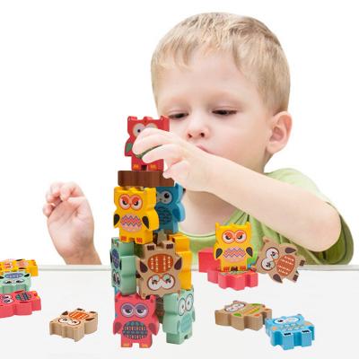 China Toy Intelligence Toys Owl Shape Educational Wooden Animal Blocks Wooden Stacking Owls For Kids for sale