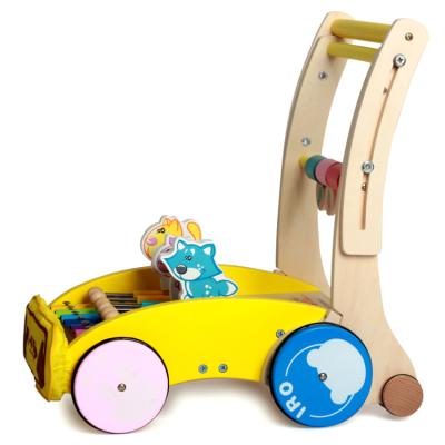 China Multifunctional Wooden Wooden Musical Prevent Collision Learning Baby Walker Trolley Toy for sale