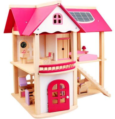 China Modern Kids Furniture Factory Wholesale 3D Indoor Pink Children Toy Furniture Wooden Doll House for sale