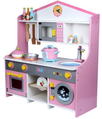 China Children's toys large pink cooking kitchen set toys for children pretend play toys wooden kitchen for sale