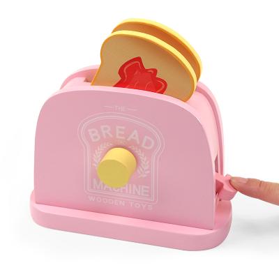 China Mini Environmental Simulation Material Children's Kitchen Play House Toast Bread Machine Wooden Toy for sale