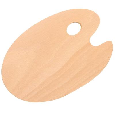 China Large Artist X12 Painting Art Supply 8 Wooden Wooden Oval Palette with Inch Hole Wooden Paint Color Mixing Tray for sale