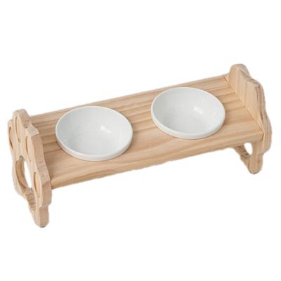 China Cat Bowl Rack Solid Wood Sustainable Pet Dining Table for sale