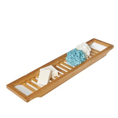 China Ideal Bath Tray Rack Bathroom Shelf Shower Organizer Tray Bathroom Organizer With Rails Wooden Caddy Bamboo Viable Bathtub for sale