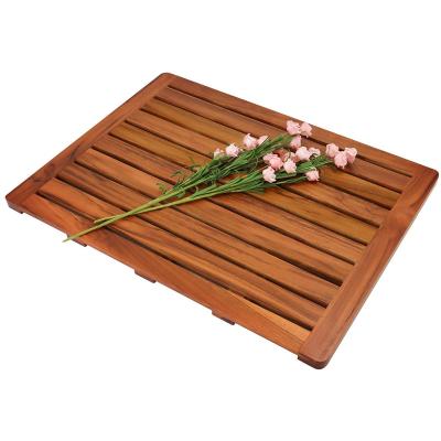 China Wooden Bath Mat Shower Mat Non Slip Teak Washable For Bathroom Wooden Floor Mat Square Large For Home Or Outdoor Spa for sale