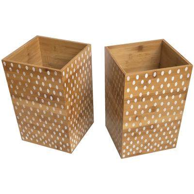 China Bathroom Desktop Sustainable Bamboo Rectangular Bamboo Trash Can for sale