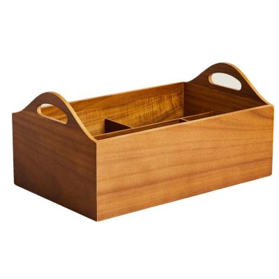 China SUSTAINABLE WOODEN STORAGE BOX WITH COMPARTMENTS AND HANDLES craft toolbox wooden trolley with a handle for StorageTool makeup collections for sale