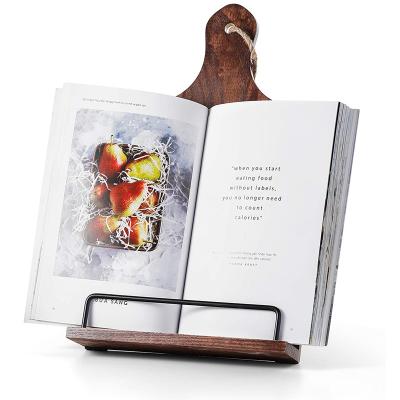 China Adjustable Rustic Wooden Style Cutting Board Adjustable Cookbook Recipe Book Stand Ipad Tablet Book Holder & Stand for sale