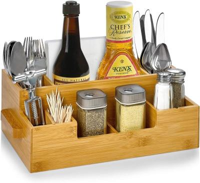 China Wooden Organizer Home Tray Condiments Coffee Breakroom Kitchen Beer Set Silverware Flatware Caddy Viable Bamboo Utensil Rack for sale