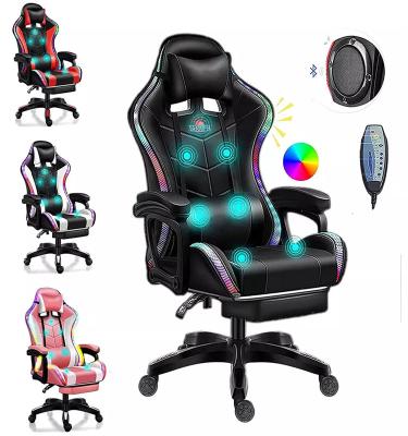 China Other Hot Selling 2022 Amazon LED Gaming Chair Pro Gamer Full Massage Chair Bluetooth Speakers With Footrest for sale