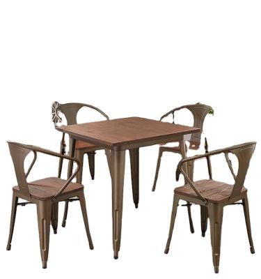 China Industrial Cheap Goods Metal Cafe Chairs And Tables Wooden Restaurant Chairs Tables For Sale for sale