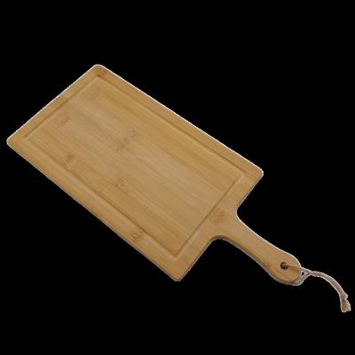 China New Arrival Sustainable Rectangle Shape 100% Natural Bamboo Cutting Board With Handle Bamboo Chopper With Juice Groove for sale