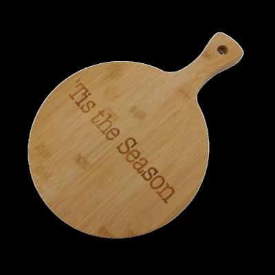 China Factory Wholesale Price Viable Round Bamboo Pizza Serving Boards With Handle Cutting Boards Bamboo Wooden Cutting Plates for sale